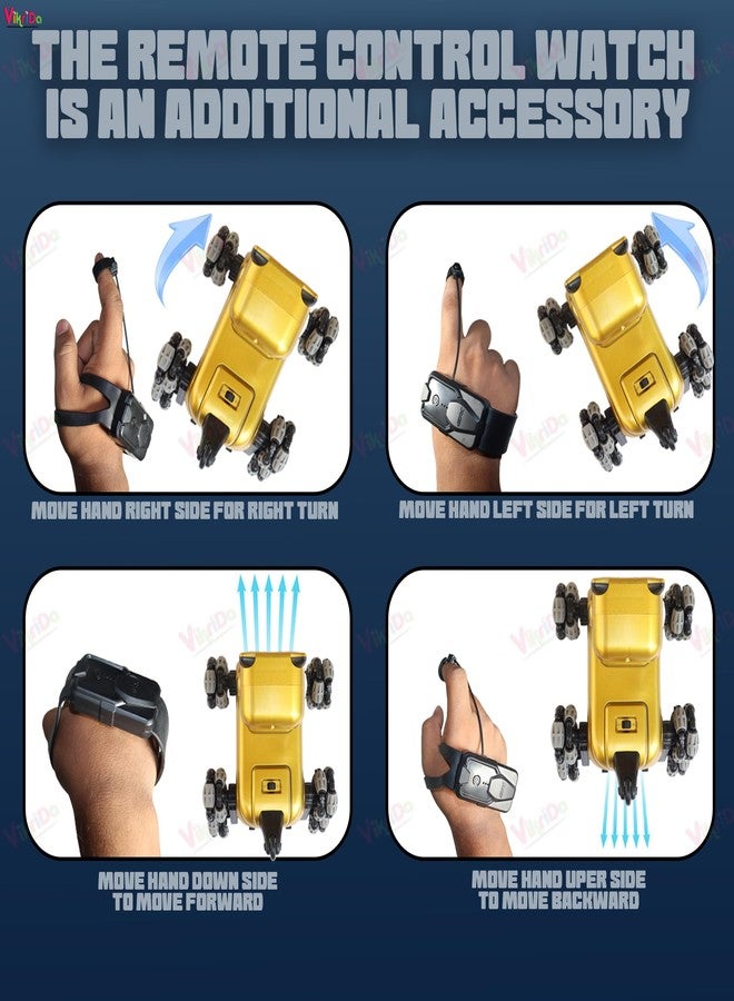 VikriDA 8WD Gesture Sensor RC Stunt Car - Remote Control 8-Wheel Robot Vehicle with Lights & Music - Hand Control Drift Car Toy - Gold - Image 4